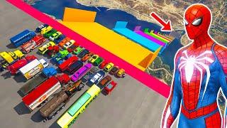 hombre araña en carro | spiderman mega ramp challenge with all vehicles  | GTA 5 MOD