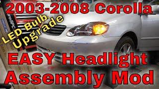 EASY DIY 2003-2008 Toyota Corolla Headlight Assembly Mod Upgrade Replacement