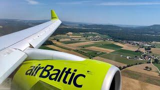 Swiss Airbus A220-300 (operated by Air Baltic) Sunny Summer Landing at Zurich Airport | CPH-ZRH