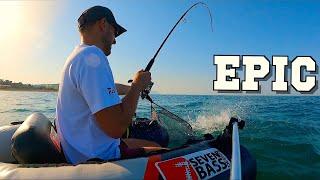 MY BEST FISHING DAY EVER! BLUEFISH ARE SMASHING TOPWATER LURES! Belly boat fishing in Italian Sea