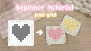 crochet pixel grid heart tutorialcrochet for beginner, how to crochet heart, granny square