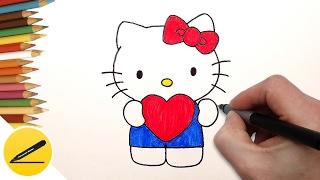 How to Draw Hello Kitty with Love Heart  Как Нарисовать Хелло Китти на Валентинку