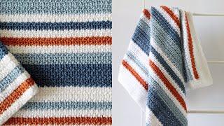 Crochet Country Blue Stripes Baby Blanket