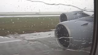 Lufthansa Airbus 380 Rainy Takeoff Shanghai Pudong to Frankfurt October 2017