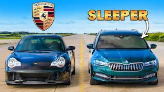 Porsche 911 Turbo S v SLEEPER Skoda Superb: DRAG RACE