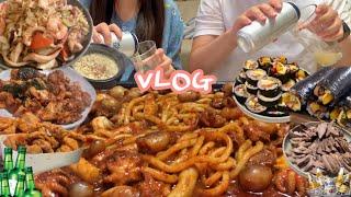 Sub) 신혼부부 집밥 일상 vlog | 주꾸미 40마리에 소주먹는 신혼일주일 식비 9만원대땡초김밥,해물볶음우동,닭갈비,주꾸미볶음,수육,주먹밥,달걀찜,천사채샐러드