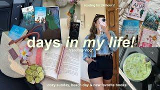 VLOG! a weekend in my life, reading for 24 hours, beach day, cozy nights, & new fav books!