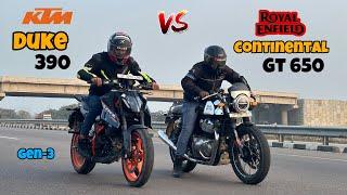 ktm duke 390 gen 3 vs royal enfield continental GT 650 | DRAG RACE | shocking result 