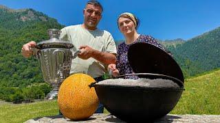 A Wonderful Homemade Uzbek Pilaf and Sweet Melon for an Snack - What a Lovely Dinner!