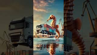 Evolution from Seahorse Carrying Container Truck Across Ocean to Robot Bird and Rusty Truck #shorts