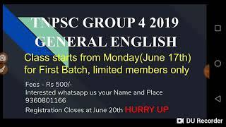 TNPSC General English Online class. 1st batch joining will be closed tomorrow. Join immediately.