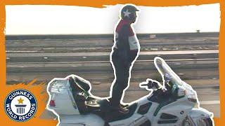 90 km/h standing motorbike ride! - Guinness World Records