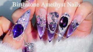  Amethyst Birthstone Nails  Extension & Gemstone Art Tutorial ‍️ | Nail Art | ASMR