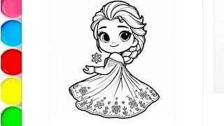 Elsa beautiful Disney princess drawing, how to draw Elsa from Frozen, frozen movie colouring pages