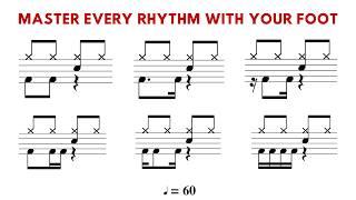 The Ultimate KICK DRUM Workout – Master Every Common Rhythm  (Play-Along Sheet Music – 60 BPM)