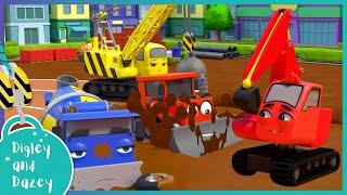  Muddy Obstacle Course  | Digley and Dazey | Kids Construction Truck Cartoons