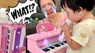 Mở hộp đàn piano, quà tặng cho em Sushi nhân ngày Quốc tế thiếu nhi , bộ đồ chơi đánh đàn.