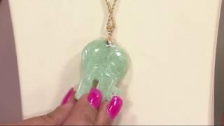 Burmese Jade Carved Elephant Pendant on 30" Chain 14K Gold on QVC