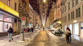 Zurich Christmas Lights ️ Beautiful Winter Snow Walk Bahnhofstrasse Switzerland  4K Walking Tour