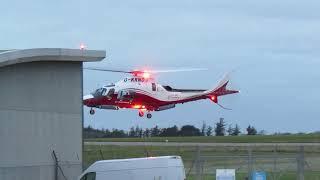 Cornwall Air Ambulance, Castle Air, AW109SP G-KRNO landing at its base at Cornwall Airport Newquay