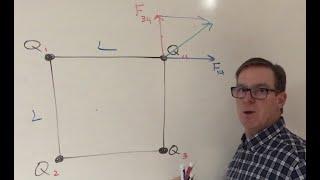 Four charges at the corners of square, find net force on one of the charges