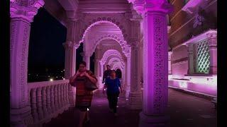 Outside the BAPS Shri Swaminarayan Mandir in Robbinsville, NJ.