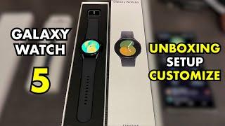 Samsung Galaxy Watch5 40mm GPS with Hybrid Leather Band Unboxing + First Boot Up (Graphite)