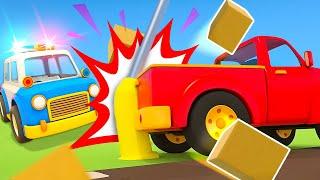 The pickup truck is broken! The police car & Helper cars save the day. NEW Car cartoons for kids.