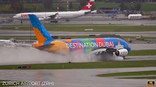 16 MINUTES WET LANDINGS & TAKEOFFS |  Zurich Airport Plane Spotting (ZRH/LSZH) | 4K