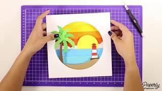 Framed Paper Cut Beach Sunset