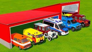 TRANSPORTING ALL AMBULANCE & EMERGENCY VEHICLES WITH TRAIN! SIREN SOUND! Farming Simulator 22