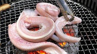 Grilled Hagfish (eating raw eel) - awesome Korean Food