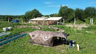 We are building a BIG HOUSE, Living in a COZY TENT! Berry farm on the edge of the forest