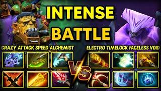 INTENSE HARD CARRY BATTLE | CRAZY ATTACK SPEED ALCHEMIST VS. ELECTRO BASH LORD FACELESS VOID DOTA 2