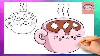 How To Draw Pusheen Cat - Hot Cocoa | Cute Easy Step By Step Drawing Tutorial