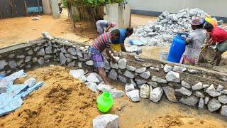 Building Strongest Stone Wall Construction_Foundation Stone Masonry Wall Build with Cement