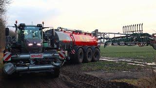 Gülle fahren 2024 mit Fendt Traktor und Wienhoff Tridem Fass / Mercedes und DAF LKW Zubringer