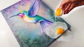 PAINTING with EGGS?? Colourful Hummingbird Art YOU Can Try! | AB Creative Tutorial